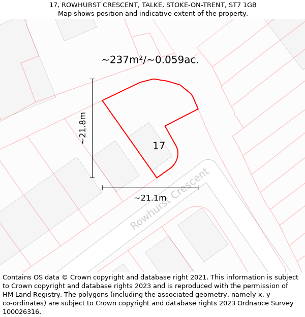 17, ROWHURST CRESCENT, TALKE, STOKE-ON-TRENT, ST7 1GB: Plot and title map