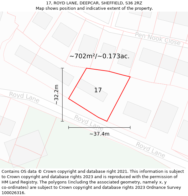 17, ROYD LANE, DEEPCAR, SHEFFIELD, S36 2RZ: Plot and title map