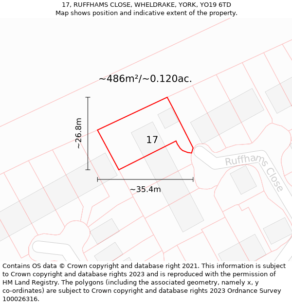 17, RUFFHAMS CLOSE, WHELDRAKE, YORK, YO19 6TD: Plot and title map