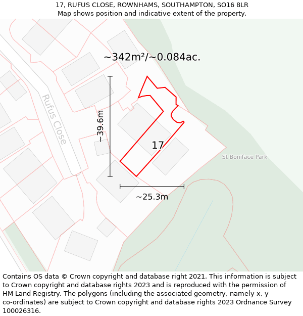 17, RUFUS CLOSE, ROWNHAMS, SOUTHAMPTON, SO16 8LR: Plot and title map