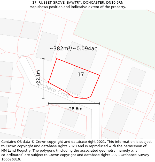 17, RUSSET GROVE, BAWTRY, DONCASTER, DN10 6RN: Plot and title map