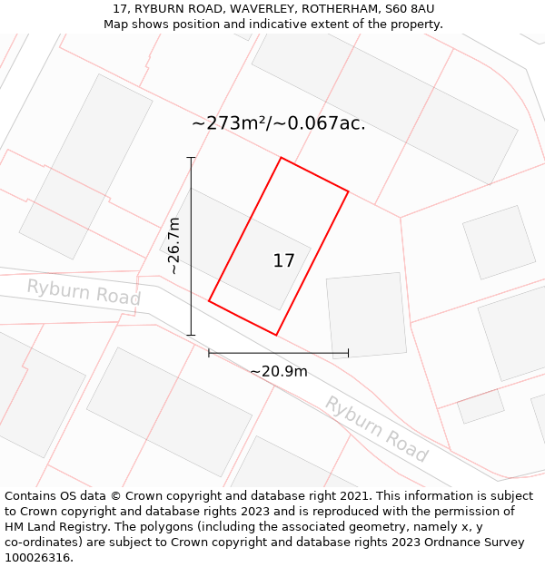 17, RYBURN ROAD, WAVERLEY, ROTHERHAM, S60 8AU: Plot and title map