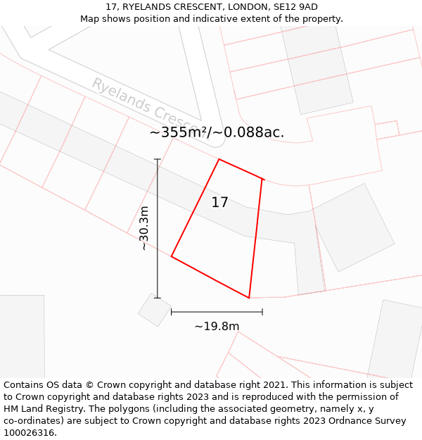 17, RYELANDS CRESCENT, LONDON, SE12 9AD: Plot and title map