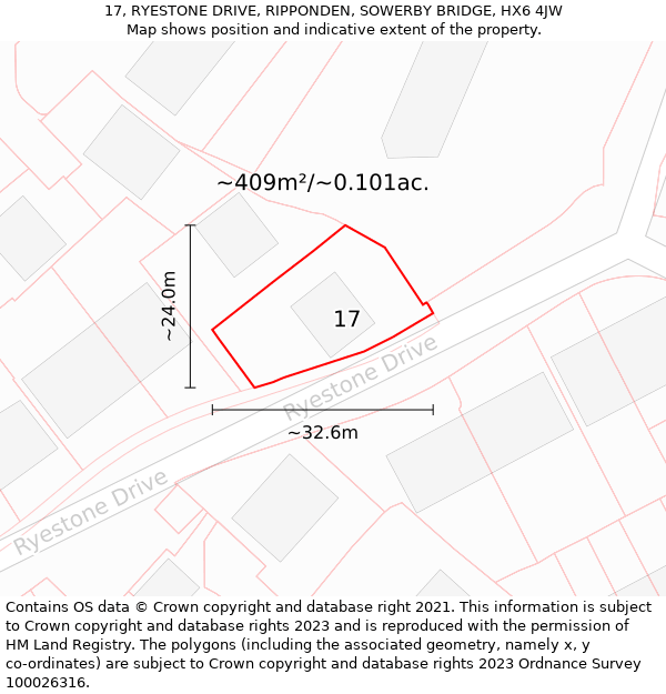 17, RYESTONE DRIVE, RIPPONDEN, SOWERBY BRIDGE, HX6 4JW: Plot and title map