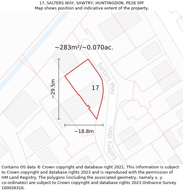 17, SALTERS WAY, SAWTRY, HUNTINGDON, PE28 5PF: Plot and title map