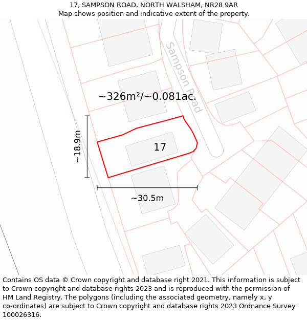 17, SAMPSON ROAD, NORTH WALSHAM, NR28 9AR: Plot and title map