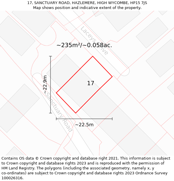 17, SANCTUARY ROAD, HAZLEMERE, HIGH WYCOMBE, HP15 7JS: Plot and title map