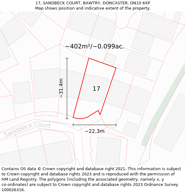 17, SANDBECK COURT, BAWTRY, DONCASTER, DN10 6XP: Plot and title map