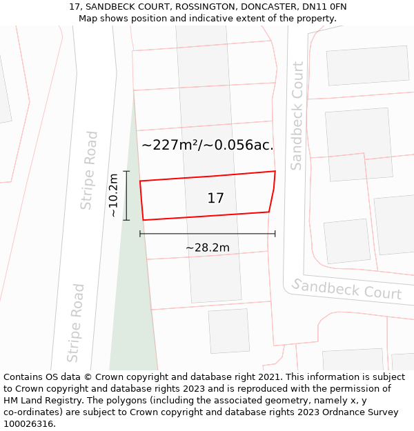 17, SANDBECK COURT, ROSSINGTON, DONCASTER, DN11 0FN: Plot and title map