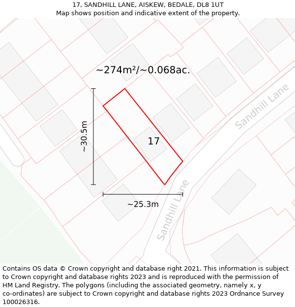 17, SANDHILL LANE, AISKEW, BEDALE, DL8 1UT: Plot and title map