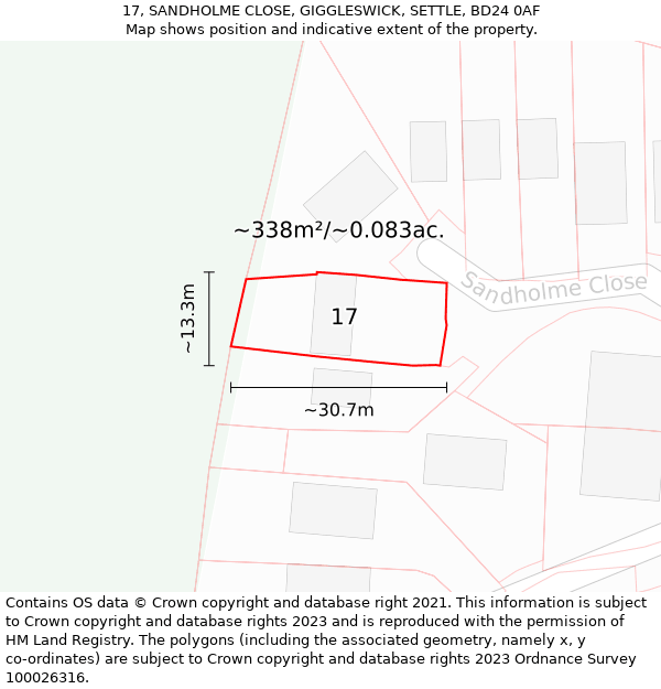 17, SANDHOLME CLOSE, GIGGLESWICK, SETTLE, BD24 0AF: Plot and title map