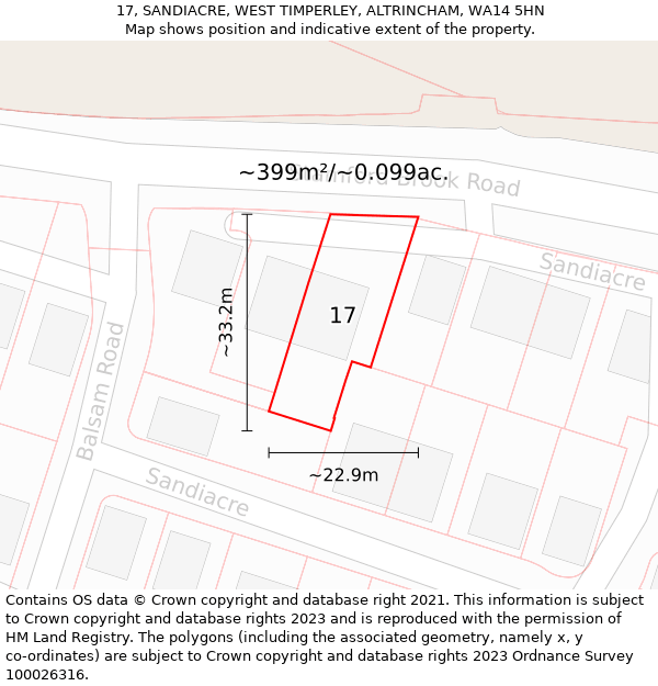 17, SANDIACRE, WEST TIMPERLEY, ALTRINCHAM, WA14 5HN: Plot and title map