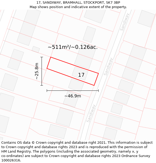 17, SANDIWAY, BRAMHALL, STOCKPORT, SK7 3BP: Plot and title map