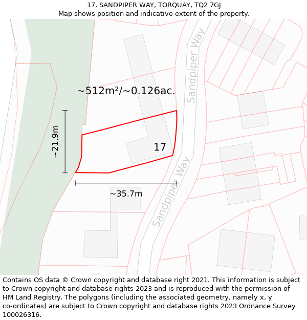 17, SANDPIPER WAY, TORQUAY, TQ2 7GJ: Plot and title map