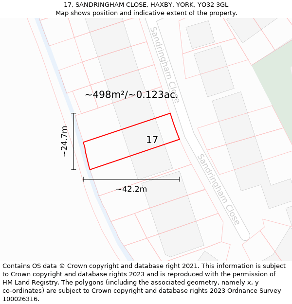 17, SANDRINGHAM CLOSE, HAXBY, YORK, YO32 3GL: Plot and title map