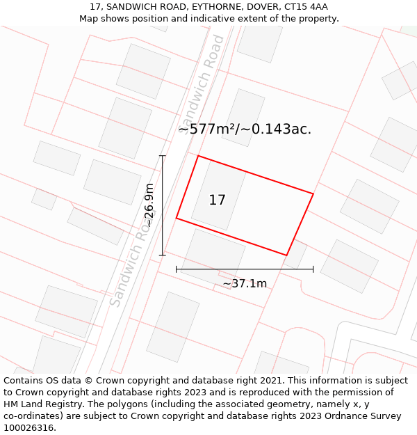 17, SANDWICH ROAD, EYTHORNE, DOVER, CT15 4AA: Plot and title map