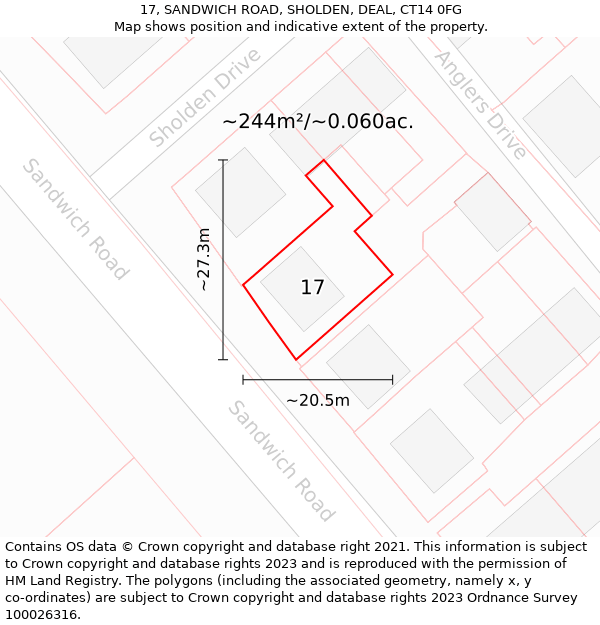 17, SANDWICH ROAD, SHOLDEN, DEAL, CT14 0FG: Plot and title map