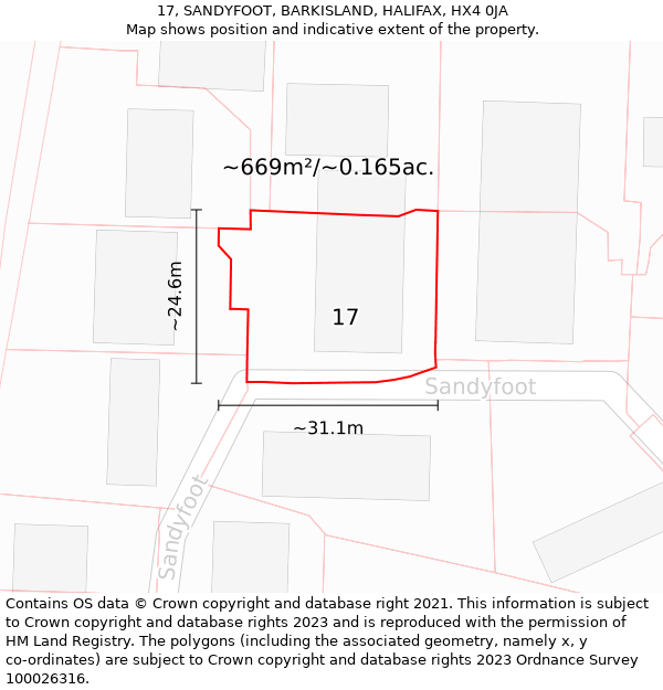 17, SANDYFOOT, BARKISLAND, HALIFAX, HX4 0JA: Plot and title map