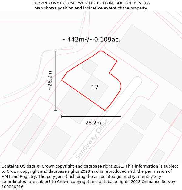 17, SANDYWAY CLOSE, WESTHOUGHTON, BOLTON, BL5 3LW: Plot and title map