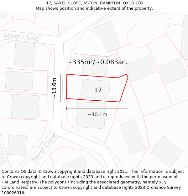 17, SAXEL CLOSE, ASTON, BAMPTON, OX18 2EB: Plot and title map