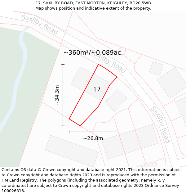 17, SAXILBY ROAD, EAST MORTON, KEIGHLEY, BD20 5WB: Plot and title map