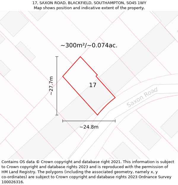 17, SAXON ROAD, BLACKFIELD, SOUTHAMPTON, SO45 1WY: Plot and title map