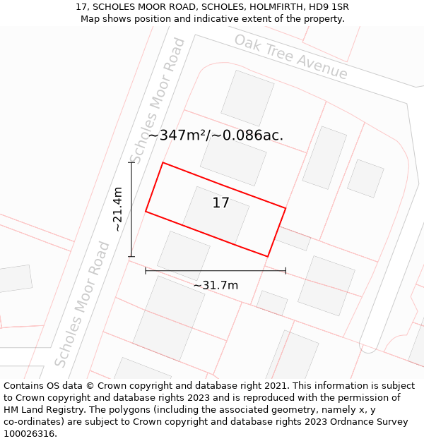 17, SCHOLES MOOR ROAD, SCHOLES, HOLMFIRTH, HD9 1SR: Plot and title map