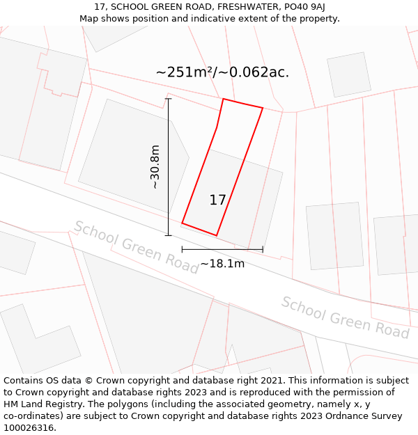 17, SCHOOL GREEN ROAD, FRESHWATER, PO40 9AJ: Plot and title map
