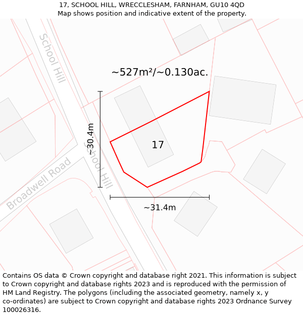 17, SCHOOL HILL, WRECCLESHAM, FARNHAM, GU10 4QD: Plot and title map