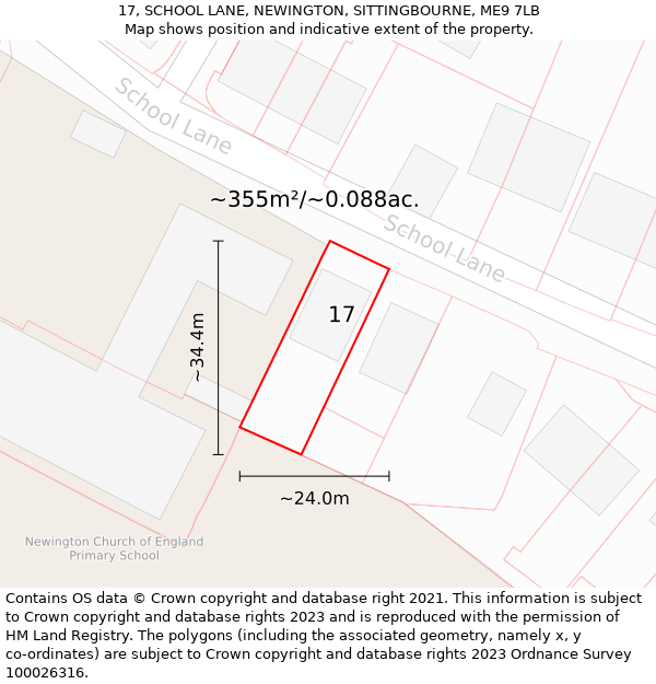 17, SCHOOL LANE, NEWINGTON, SITTINGBOURNE, ME9 7LB: Plot and title map