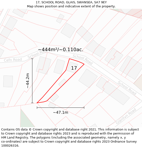 17, SCHOOL ROAD, GLAIS, SWANSEA, SA7 9EY: Plot and title map