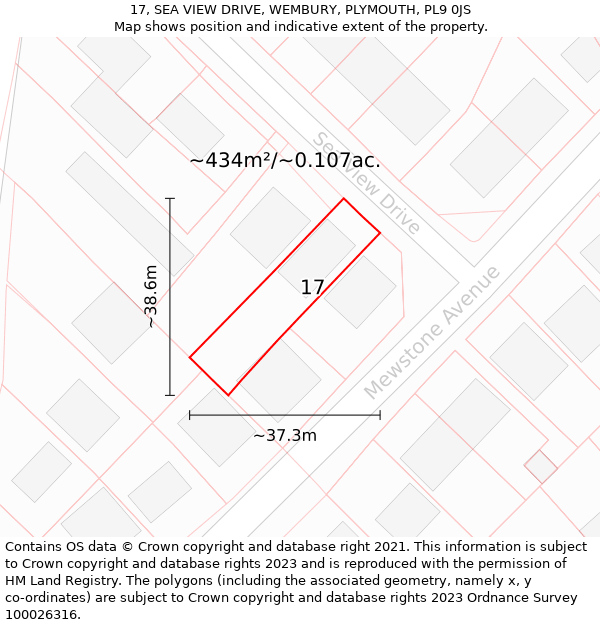 17, SEA VIEW DRIVE, WEMBURY, PLYMOUTH, PL9 0JS: Plot and title map