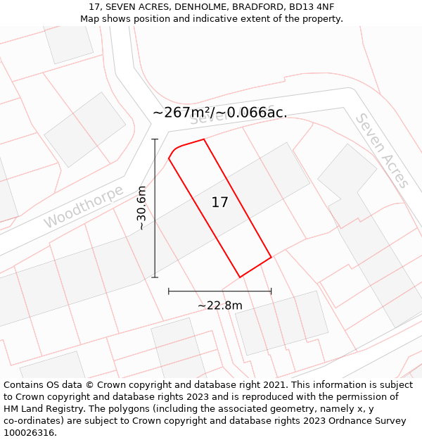 17, SEVEN ACRES, DENHOLME, BRADFORD, BD13 4NF: Plot and title map