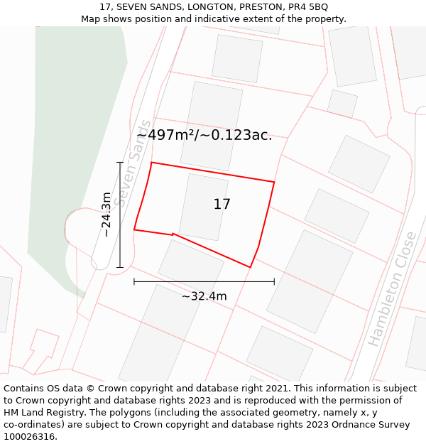 17, SEVEN SANDS, LONGTON, PRESTON, PR4 5BQ: Plot and title map