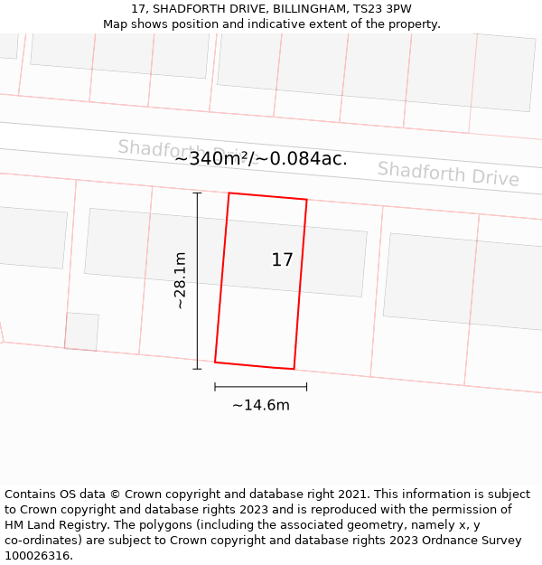 17, SHADFORTH DRIVE, BILLINGHAM, TS23 3PW: Plot and title map