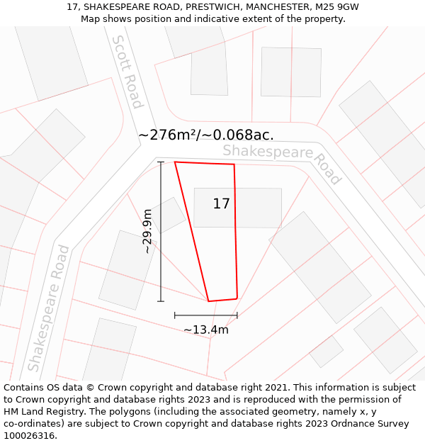 17, SHAKESPEARE ROAD, PRESTWICH, MANCHESTER, M25 9GW: Plot and title map