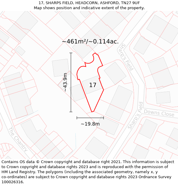 17, SHARPS FIELD, HEADCORN, ASHFORD, TN27 9UF: Plot and title map