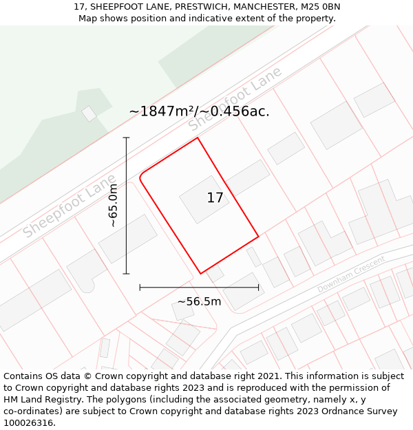 17, SHEEPFOOT LANE, PRESTWICH, MANCHESTER, M25 0BN: Plot and title map