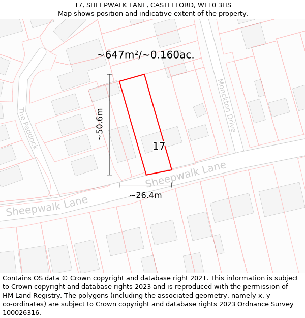 17, SHEEPWALK LANE, CASTLEFORD, WF10 3HS: Plot and title map