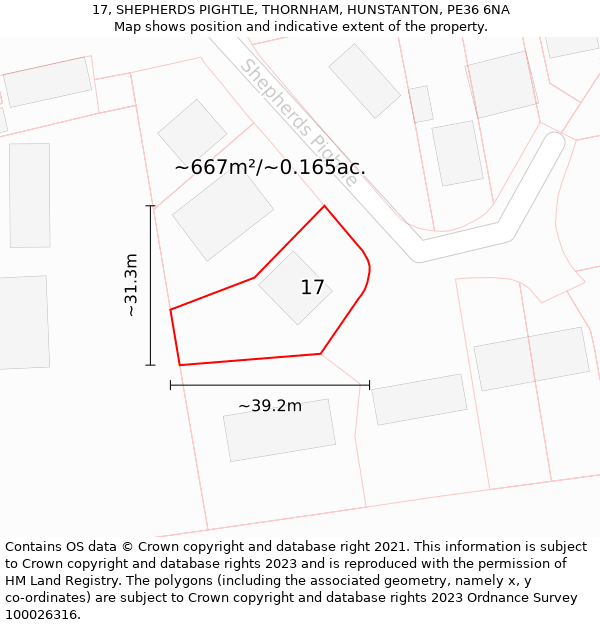 17, SHEPHERDS PIGHTLE, THORNHAM, HUNSTANTON, PE36 6NA: Plot and title map