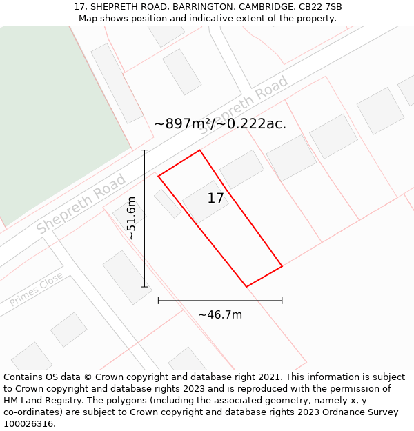 17, SHEPRETH ROAD, BARRINGTON, CAMBRIDGE, CB22 7SB: Plot and title map