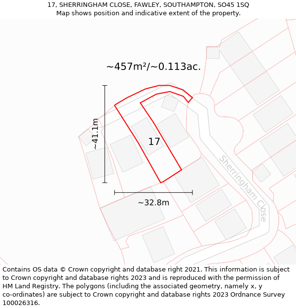 17, SHERRINGHAM CLOSE, FAWLEY, SOUTHAMPTON, SO45 1SQ: Plot and title map