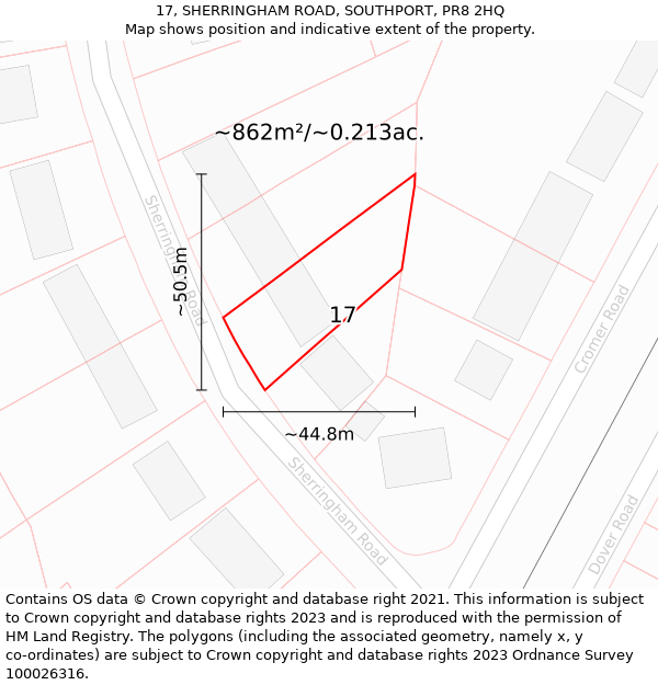 17, SHERRINGHAM ROAD, SOUTHPORT, PR8 2HQ: Plot and title map