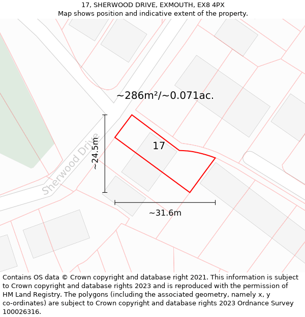 17, SHERWOOD DRIVE, EXMOUTH, EX8 4PX: Plot and title map