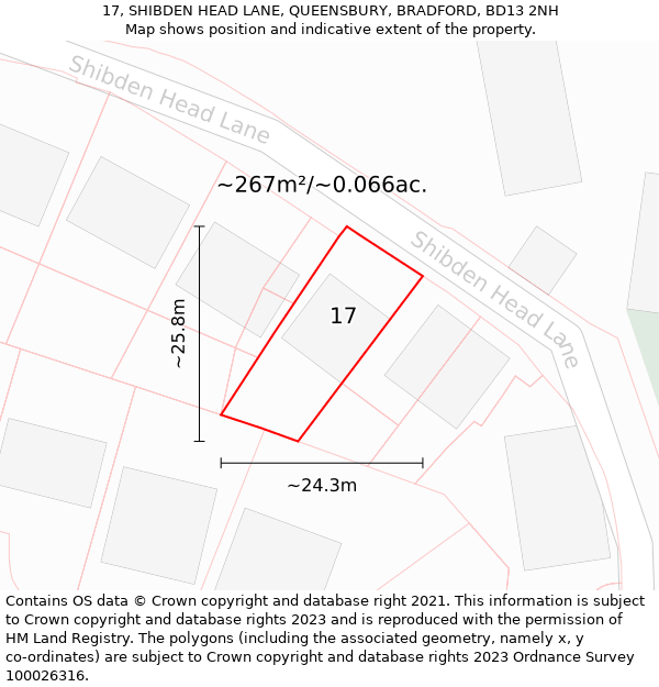 17, SHIBDEN HEAD LANE, QUEENSBURY, BRADFORD, BD13 2NH: Plot and title map