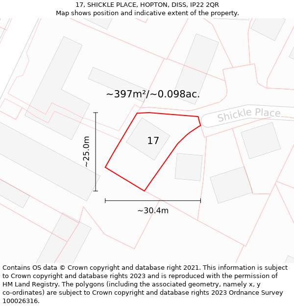 17, SHICKLE PLACE, HOPTON, DISS, IP22 2QR: Plot and title map