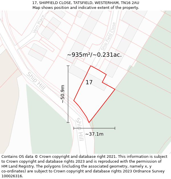 17, SHIPFIELD CLOSE, TATSFIELD, WESTERHAM, TN16 2AU: Plot and title map