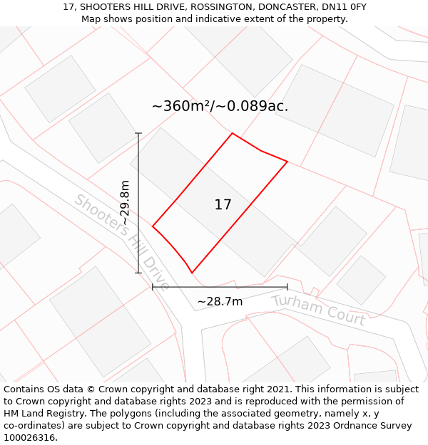 17, SHOOTERS HILL DRIVE, ROSSINGTON, DONCASTER, DN11 0FY: Plot and title map