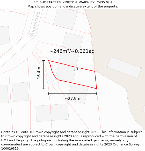 17, SHORTACRES, KINETON, WARWICK, CV35 0LH: Plot and title map