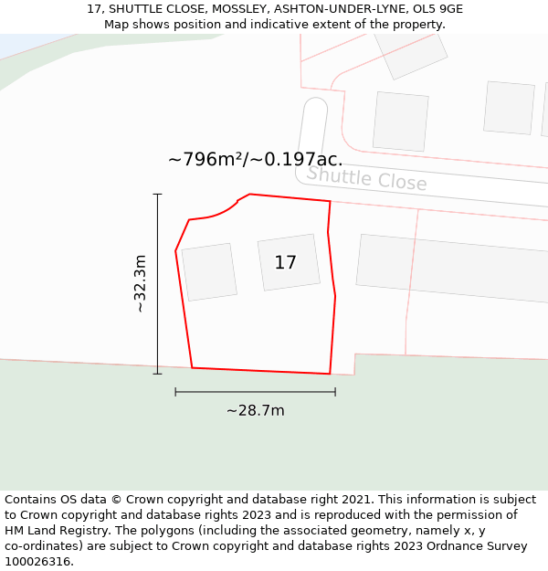 17, SHUTTLE CLOSE, MOSSLEY, ASHTON-UNDER-LYNE, OL5 9GE: Plot and title map